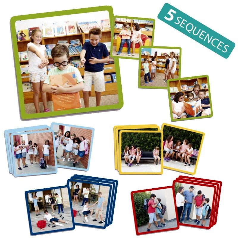 Eduquer contre le harcèlement scolaire - Ensemble de cinq séquences photos illustrant le harcèlement scolaire - AKROS