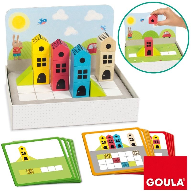 Logic City - Jeu de logique évolutif en 3 D Goula avec des cubes en bois pour construire des maisons