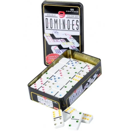 Dominos 1 à 9 dans une boîte en fer - Jeu de dominos double 9 - Longfield  games