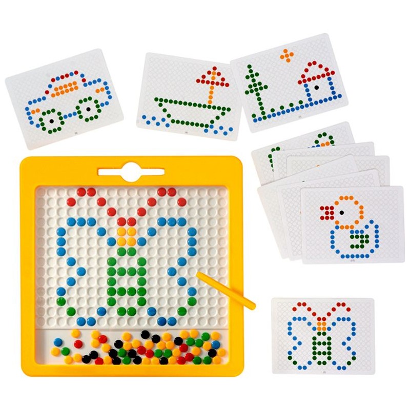 Tableau de picots magnétiques - Jeu de motricité fine pour créer ou recopier des dessins.