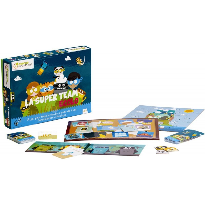 Coffret de 4 jeux pour sensibiliser les enfants aux gestes écologiques simples à adopter au quotidien pour préserver la planète.