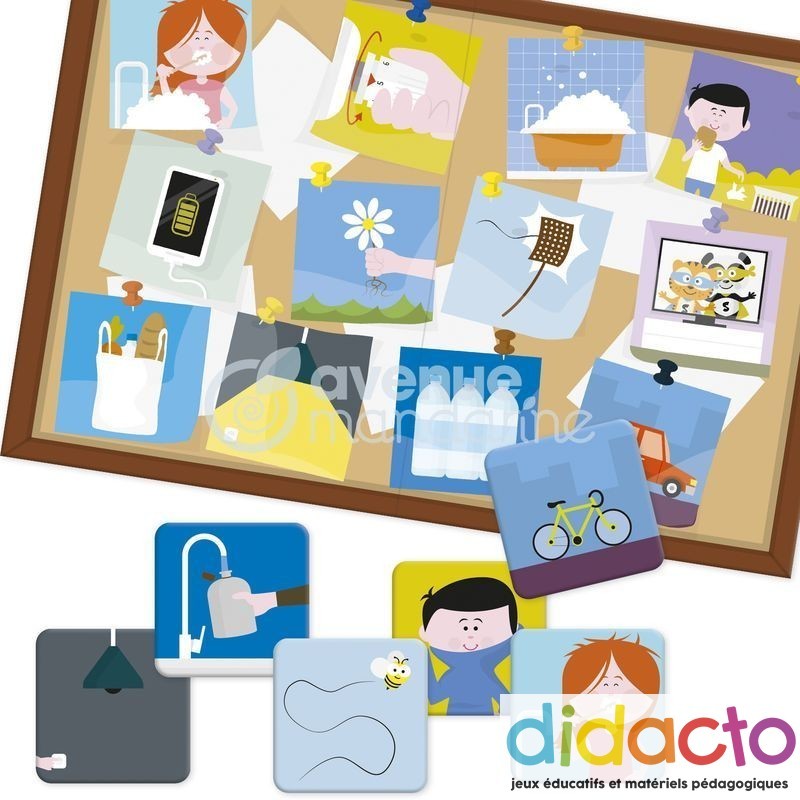 Coffret de 4 jeux pour sensibiliser les enfants aux gestes écologiques simples à adopter au quotidien pour préserver la planète.