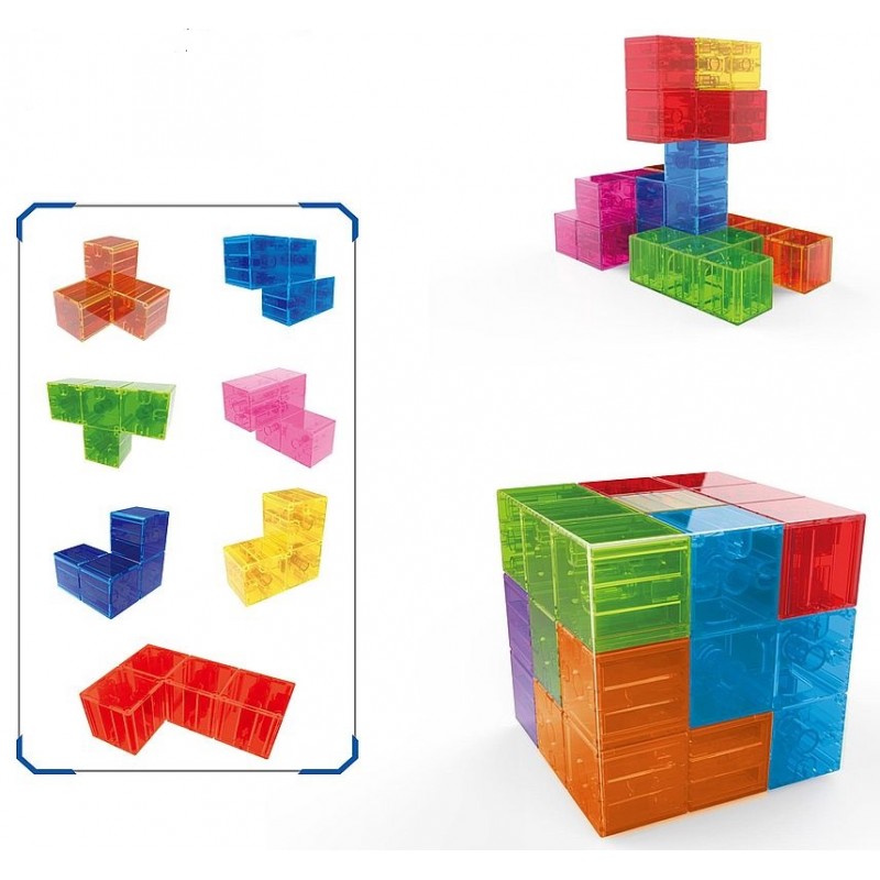 Blocs de construction magnétiques 7 pièces magnétiques 3D transparentes et une carte avec 108 défis à construire. un jeu de concentration et d'acuité mentale JUEGACONMIGO Magic Magnetic Cube