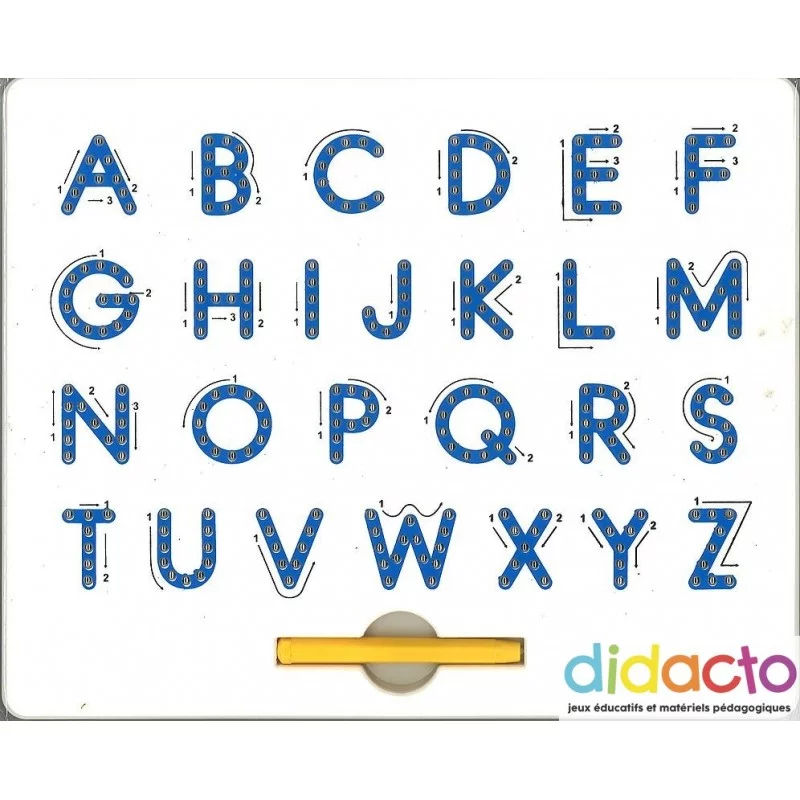 Tablette ludique pour apprendre à écrire les lettres majuscules.