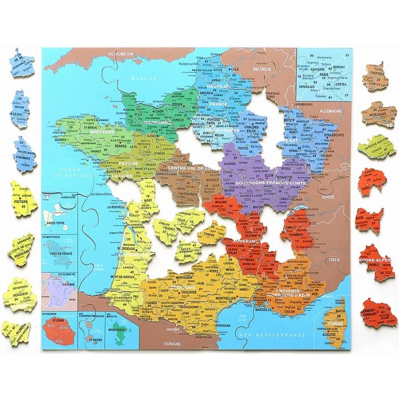 Carte de France - les départements - Puzzle d'art en bois de 100