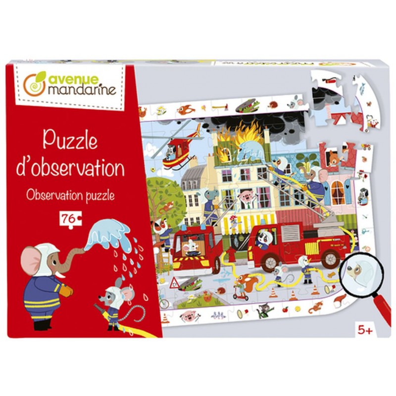 Puzzle éducatif 30 Pièces - Thème Pompier Et Camion De Feu - En Bois - Pour Enfants 3-8 Ans - Neuf