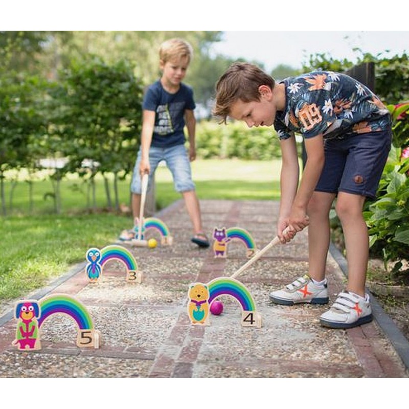 Jeu De Croquet En Bois FIVMEN - 4 Joueurs - Pour Jardin Et Extérieur - Adultes Et Enfants