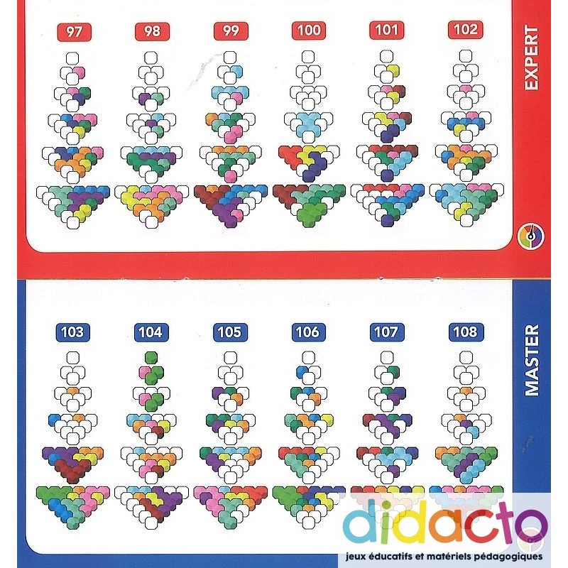 Puzzle IQ à 60 Défis – Formes Hexagone Et étoile – Pièces Gelée Colorées – Jeu De Logique Dès 6 Ans – Couvercle Et Solutions Inclus