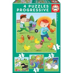 Animaux de la ferme - 4 puzzles progressifs