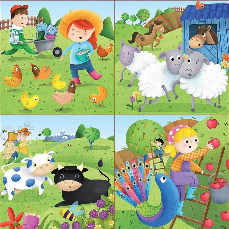 Coffret de 4 puzzles de 6, 9, 12 et 16 pièces sur le thème des animaux ...