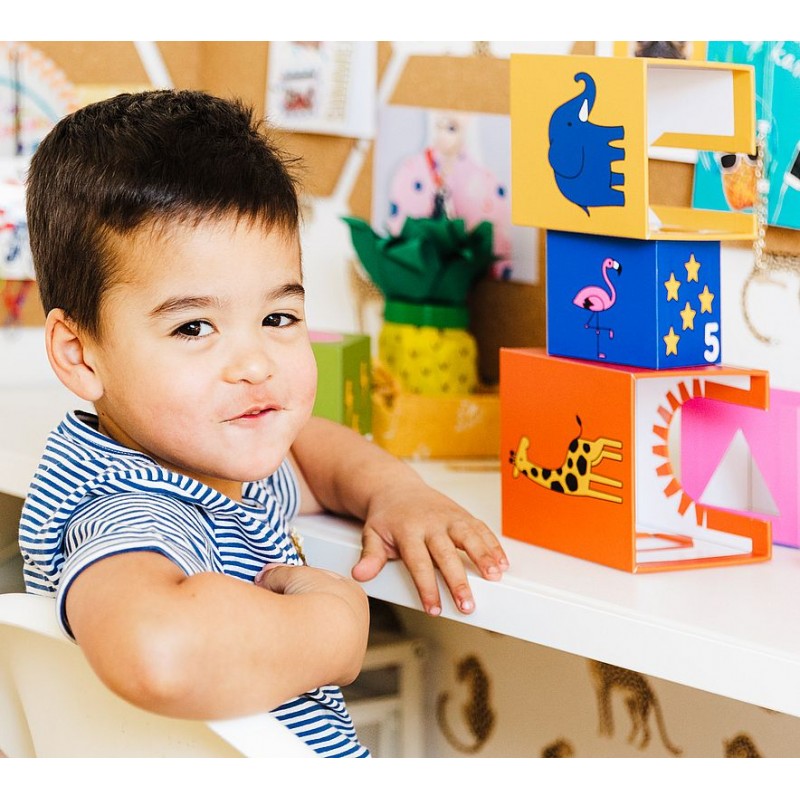 Jeu de manipulation et de logique à base de gros cubes pour les plus jeunes.