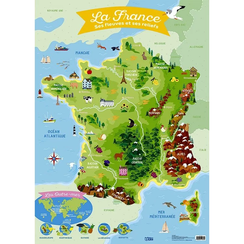Poster La France, ses fleuves et ses reliefs