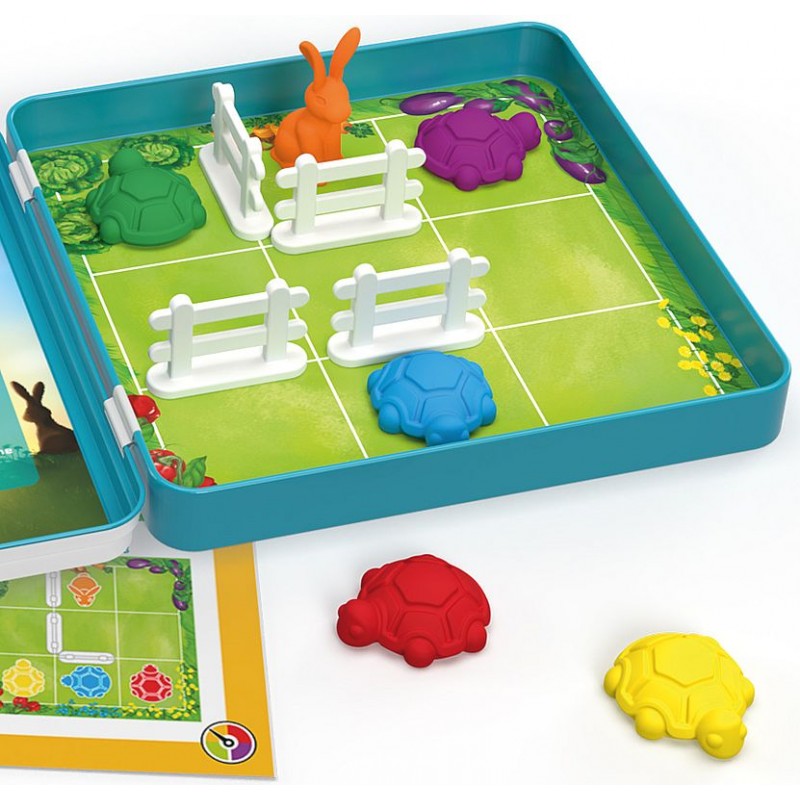 Jeu de logique magnétique pour amener le lièvre et les tortues vers leur nourriture favorite.