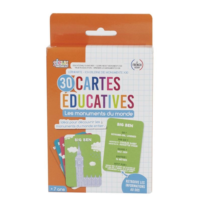 2 JEUX MÖMES Paquet de 30 Carte éducative J'apprends Les Monuments du Monde  x 30 Flash Card Info au Dos - Cdiscount Jeux - Jouets