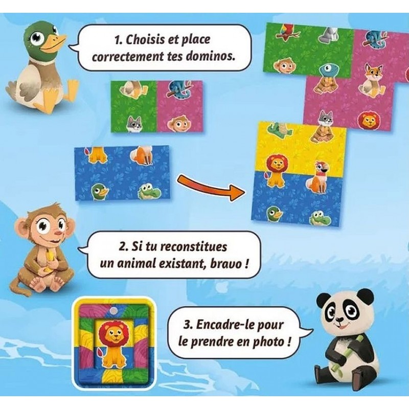 Jeu de placement de dominos pour créer des animaux.
