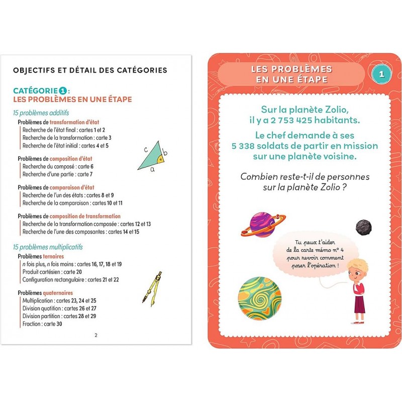 Boîte avec 100 cartes pour résoudre des problèmes mathématiques.