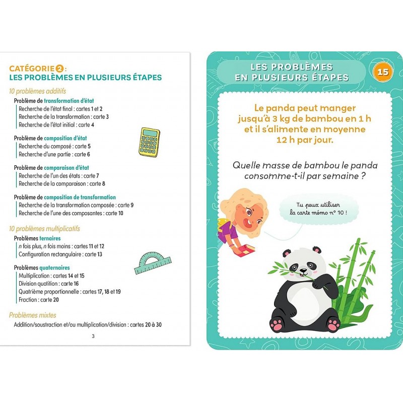 Boîte avec 100 cartes pour résoudre des problèmes mathématiques.