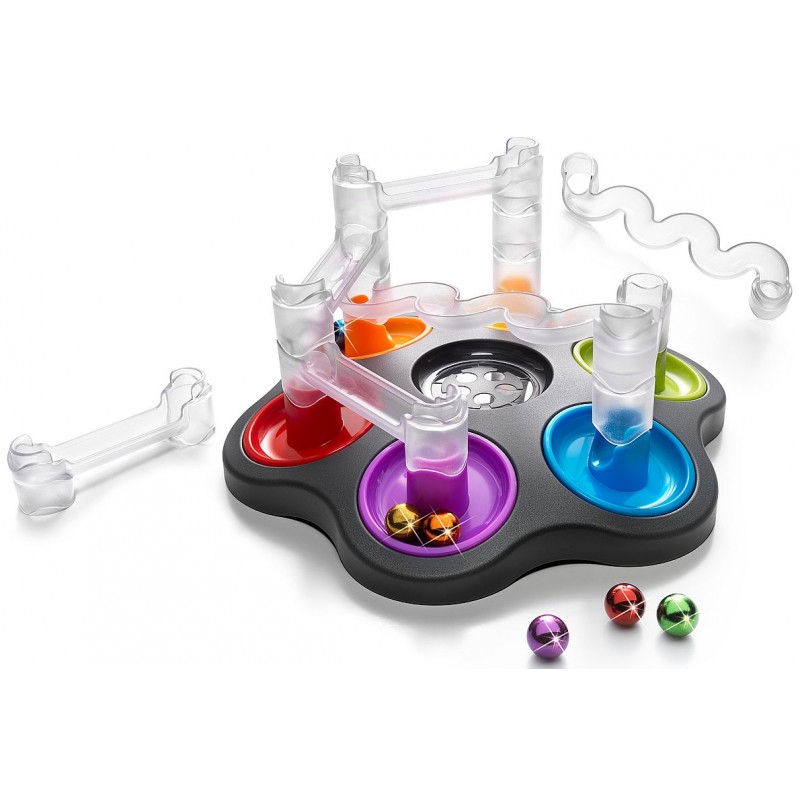Jeu de logique pour construire un circuit à billes avec des contraintes de déplacements et de chutes.