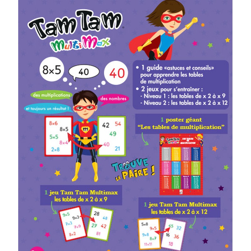 Tam tam Multimax - Coffret Multiplication - 2 jeux pour apprendre et réviser les tables de multiplication.